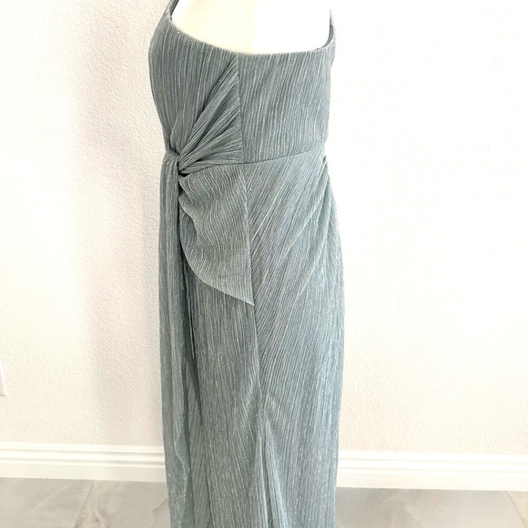 Adrianna Papell One-Shoulder Formal Floor Length Gown in Silver/ Light Blue Hue - Picture 5 of 11